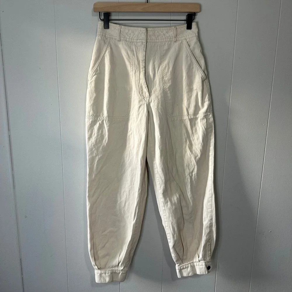 Wilfred Free‎ Beige Linen Blend Cargo Pants High Rise Cropped Cuffed Size 6